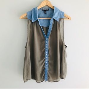 2/$30 - Sheer Collar Button-down Tank